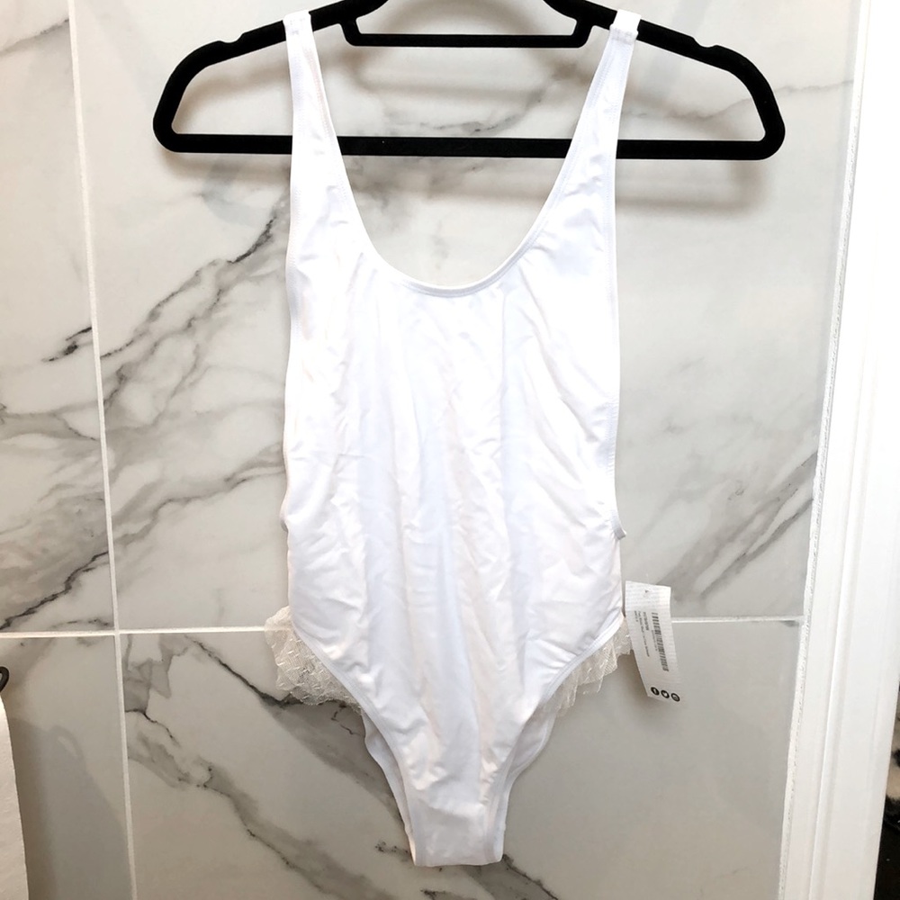White Bridal Ruffle Boohoo Bathing Suit